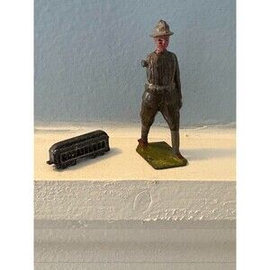 Vintage Set of 2 Metal Miniature Figurines - Soldier and Train Car